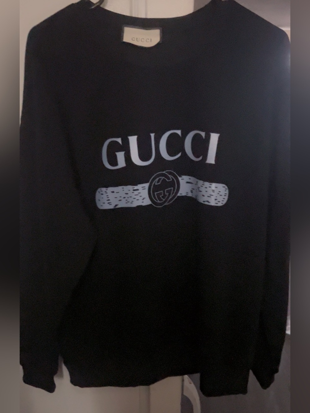 Gucci Black Crewneck Sweatshirt with Baby blue Logo